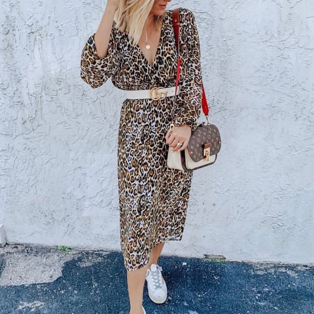 WAYF Gabrielle Leopard Print Dress S